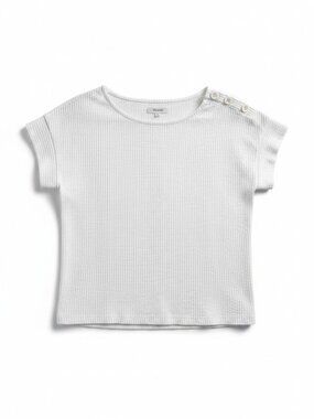 MADEWELL Textured White Button Shoulder Top Womens XS Cotton Blend